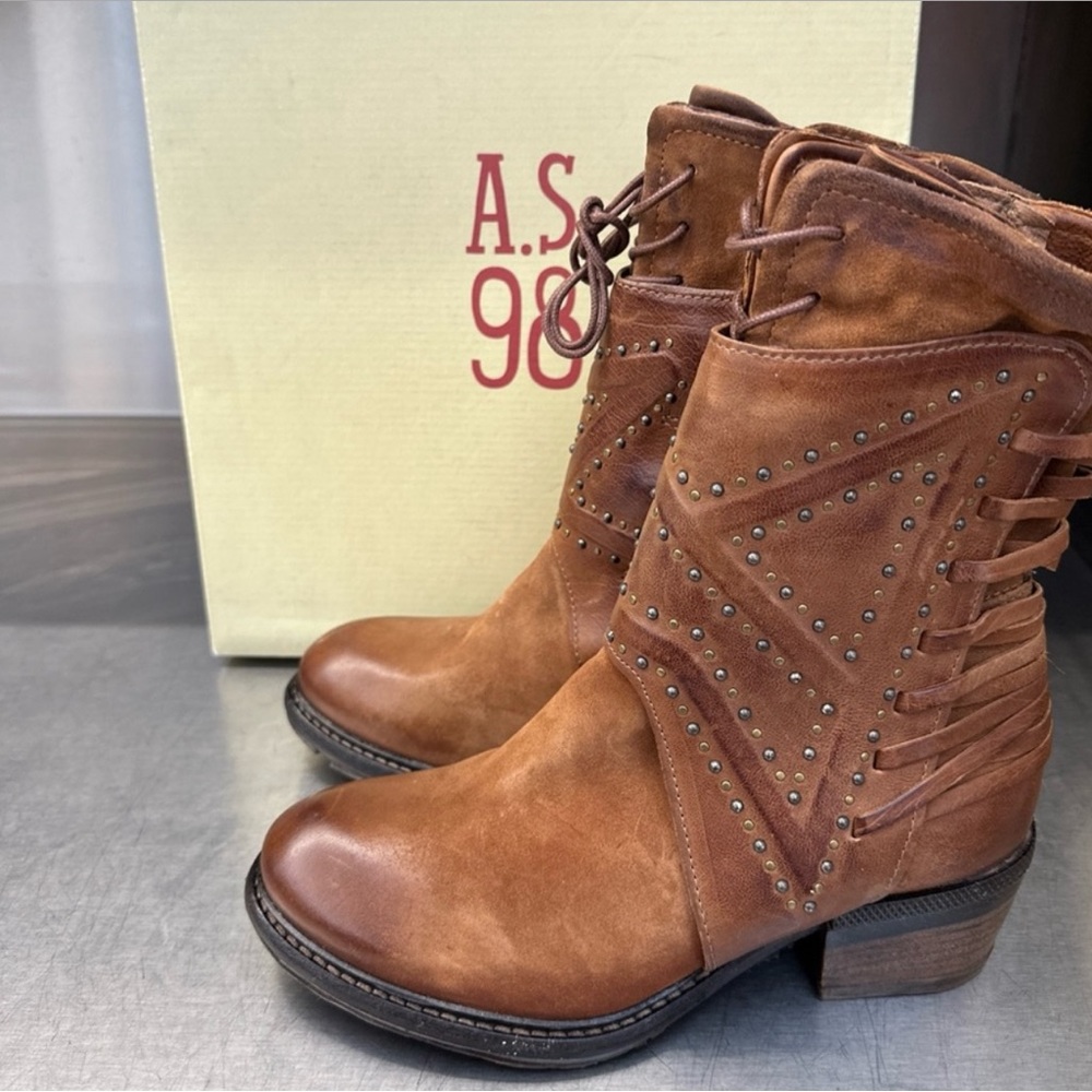 A.S.98 Studded Katarina cognac leather boots. New in box. - Picture 3 of 3